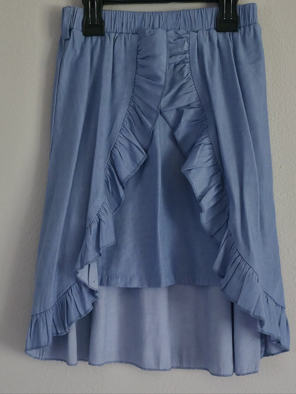 Girls Light Blue Ruffle High-Low Skirt